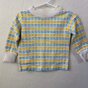 Classic Crewneck Knit Sweater - White, Blue & Yellow